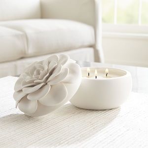 Ceramic Flower Gardenia Candle NEW